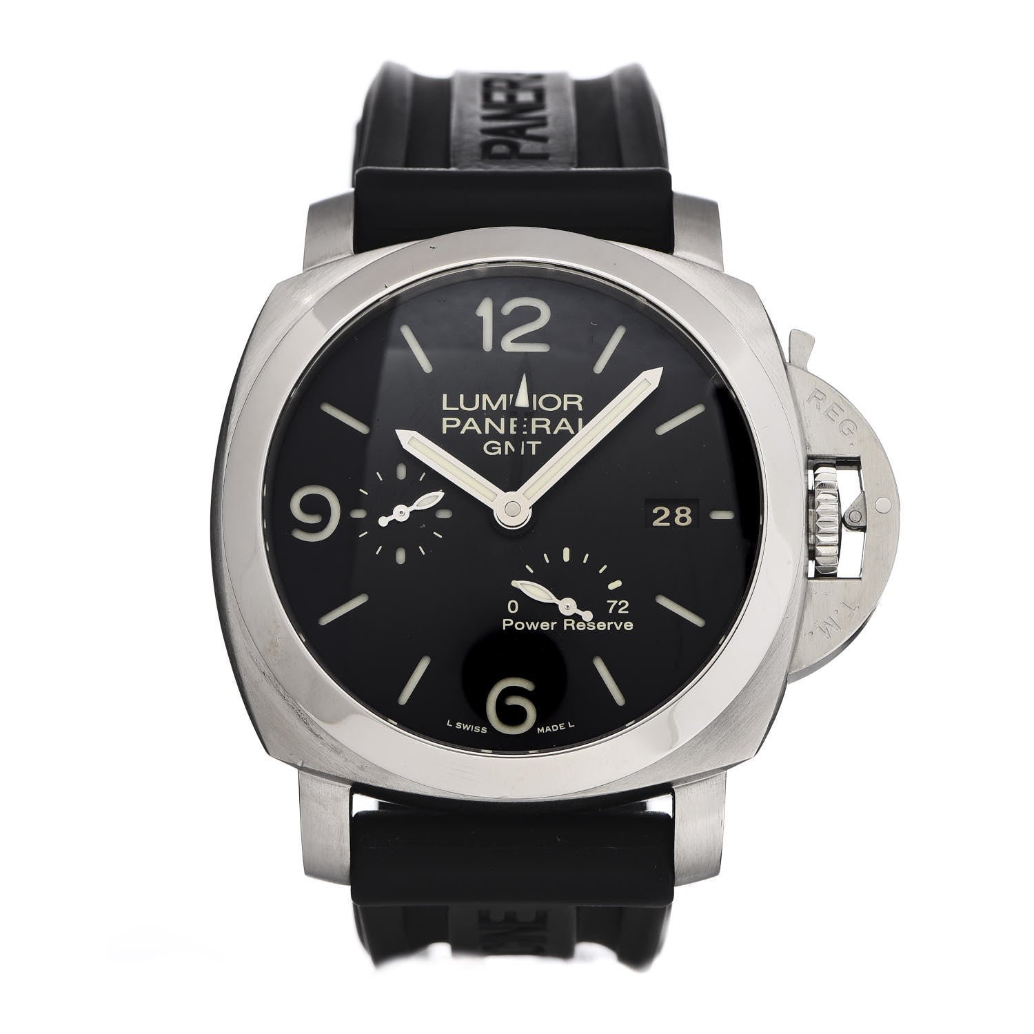 Panerai Stainless Steel Rubber 44mm Luminor 1950 3 Day Power Reserve GMT Automatic Watch Black PAM00321 1 of 8