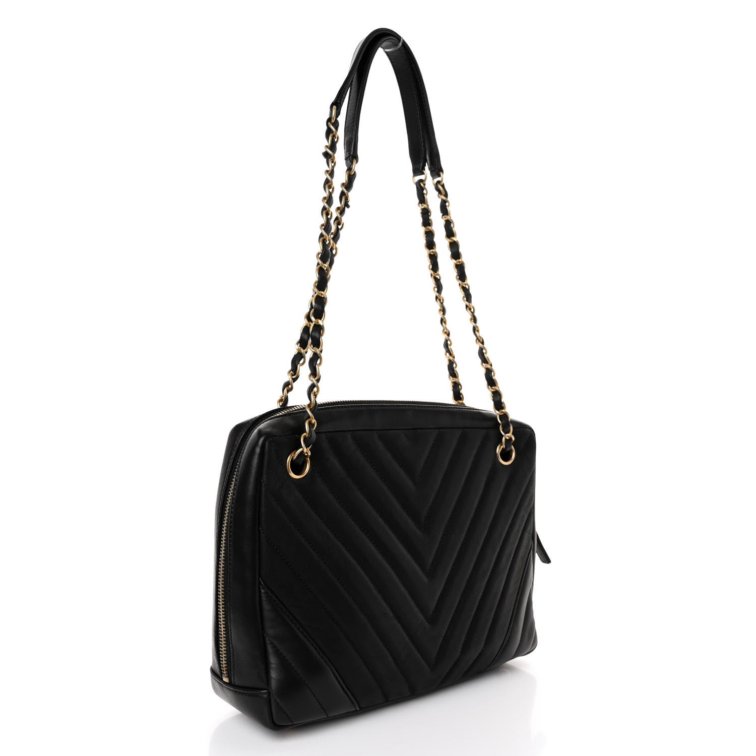 Chanel Iridescent Calfskin Lambskin Chevron Quilted Camera Case Black 3 of 11