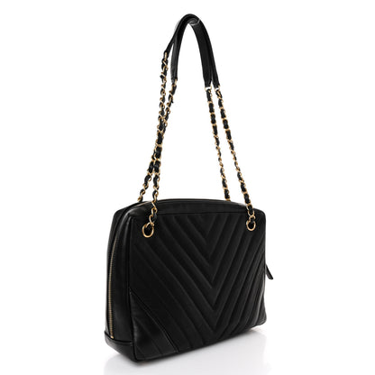Chanel Iridescent Calfskin Lambskin Chevron Quilted Camera Case Black 3 of 11