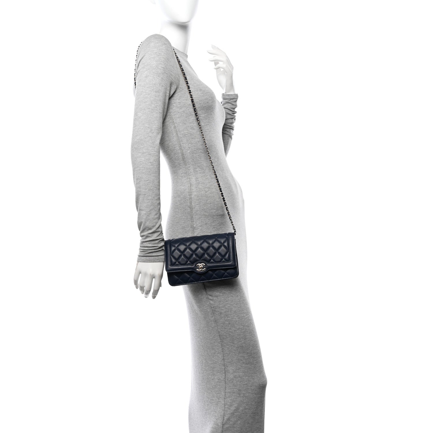 Chanel Lambskin Quilted CC Wallet On Chain WOC Dark Blue 2 of 11