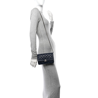 Chanel Lambskin Quilted CC Wallet On Chain WOC Dark Blue 2 of 11