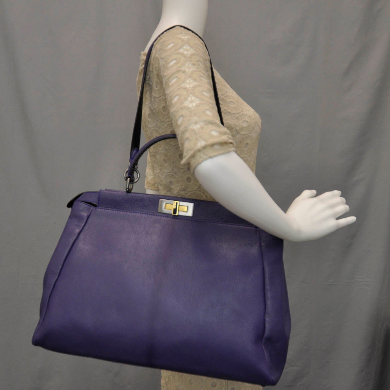Fendi Goatskin Zucca Large Peekaboo Iconic Satchel Purple 2 of 8