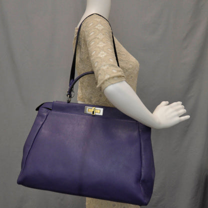 Fendi Goatskin Zucca Large Peekaboo Iconic Satchel Purple 2 of 8