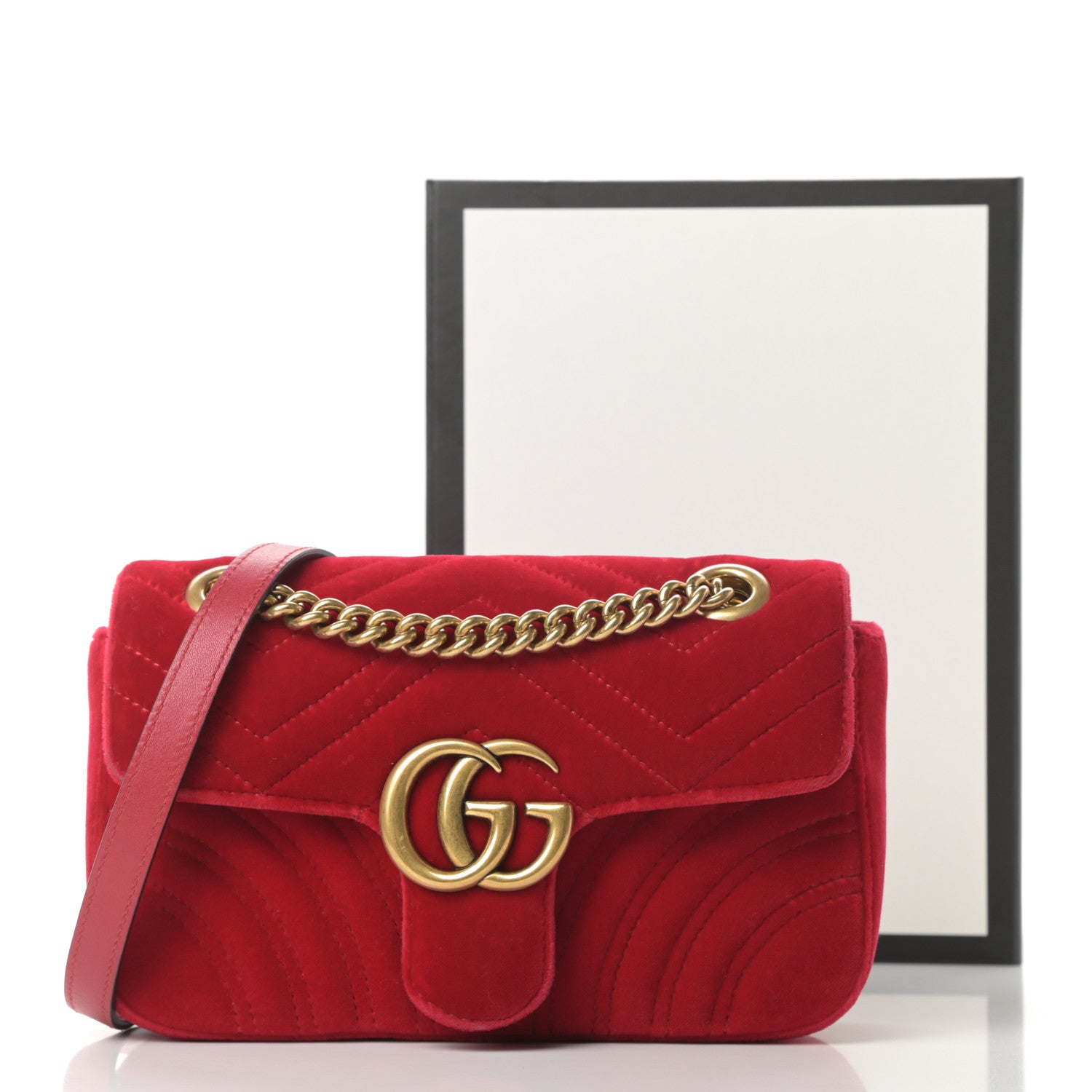 Gucci Velvet Matelasse Mini GG Marmont Shoulder Bag Hibiscus Red 13 of 13