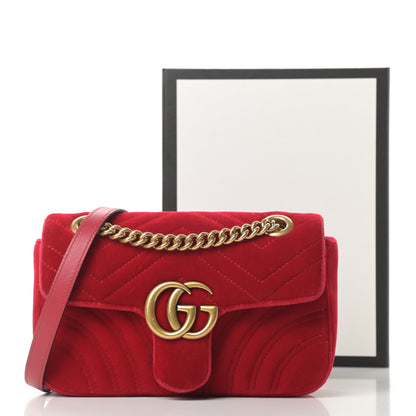 Gucci Velvet Matelasse Mini GG Marmont Shoulder Bag Hibiscus Red 13 of 13