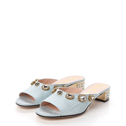 Gucci Moire Fabric Crystal Embellished Lyric Slide Sandals 37 Light Blue 3 of 10