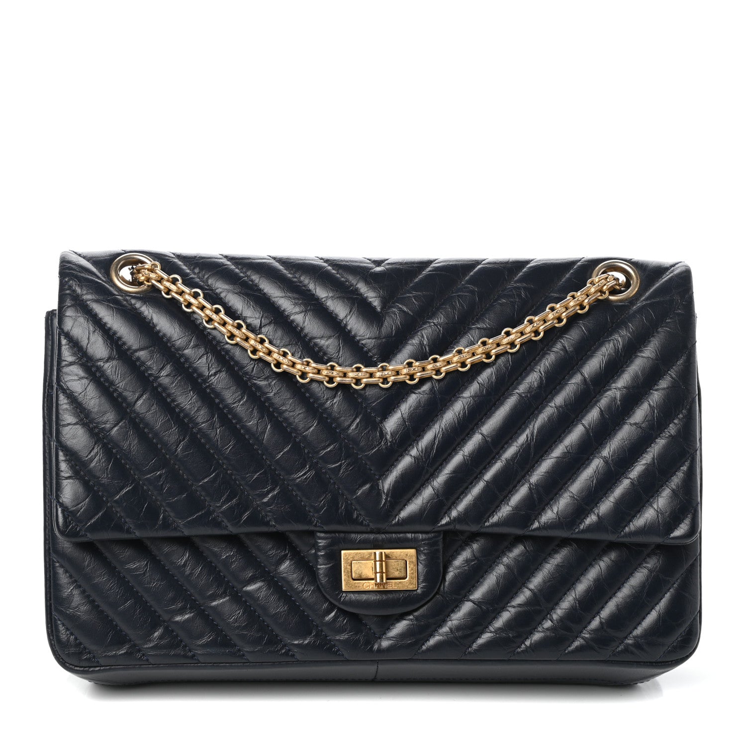 Chanel Aged Calfskin Chevron Quilted 2.55 Reissue 226 Flap Navy Blue 1 of 10