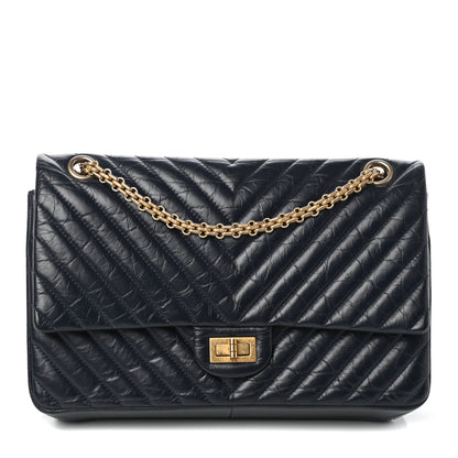 Chanel Aged Calfskin Chevron Quilted 2.55 Reissue 226 Flap Navy Blue 1 of 10