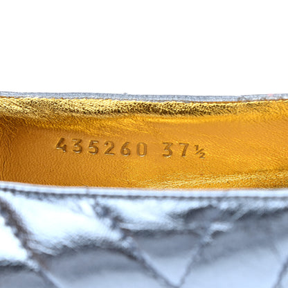 Gucci Metallic Nappa Trapuntata Tiger Head Ballerina Flats 37.5 Cielo 8 of 10