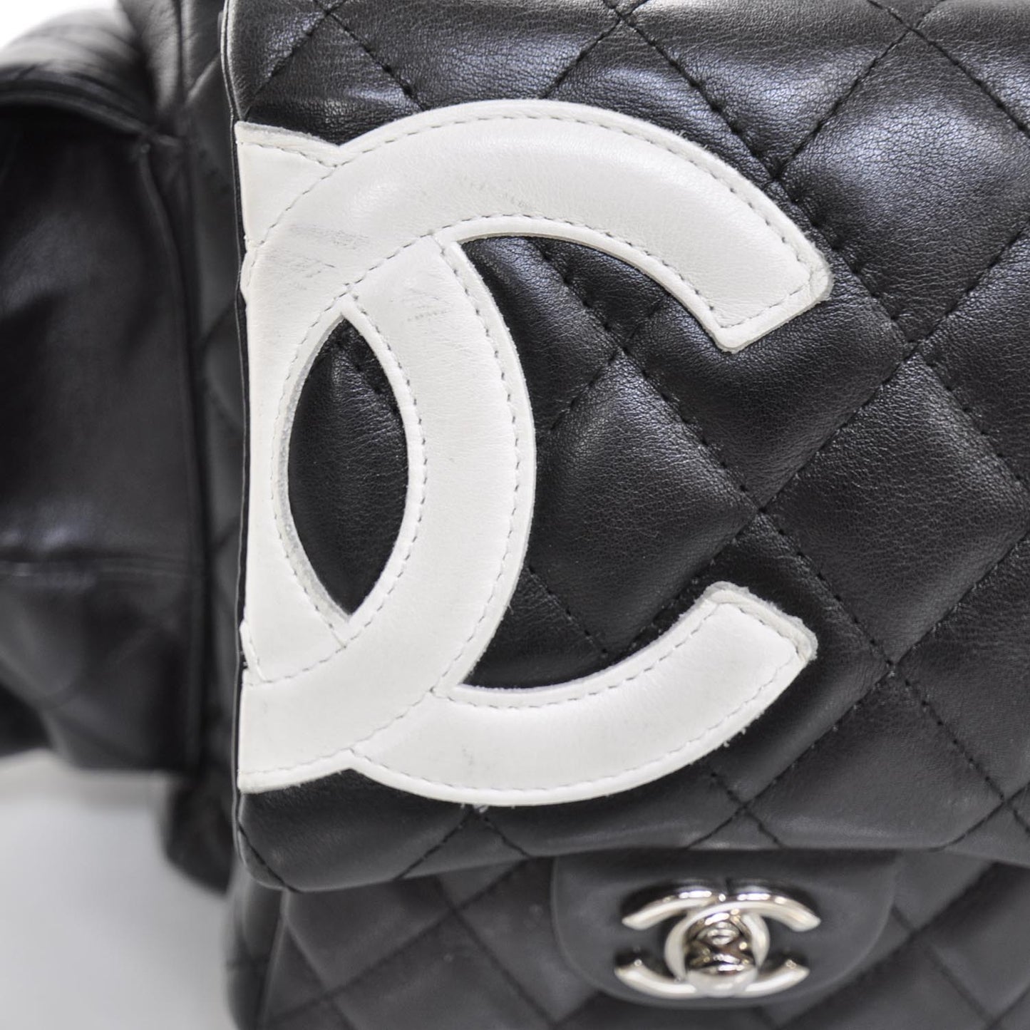 Calfskin Quilted Large Cambon Multipocket Reporter Black White