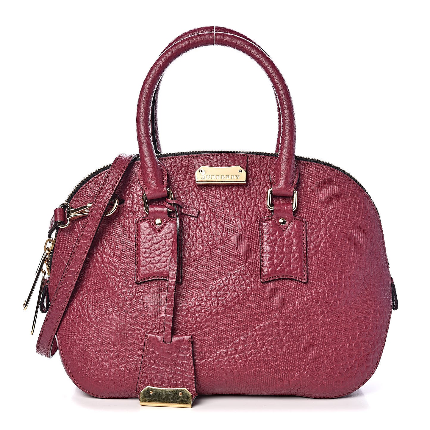 Heritage Grain Check Embossed Small Orchard Bowling Bag Dark Plum