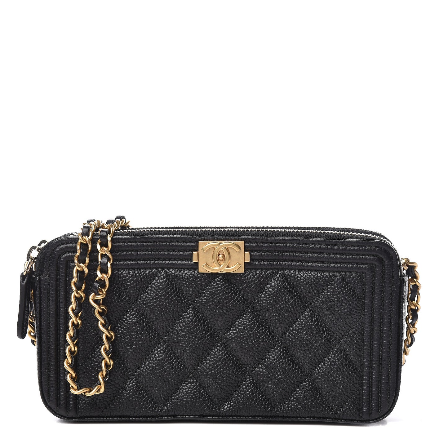 Caviar Quilted Small Boy Clutch With Chain Black