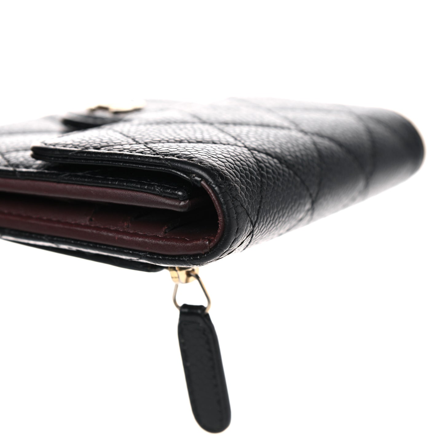 Caviar Quilted Compact Flap Wallet Black