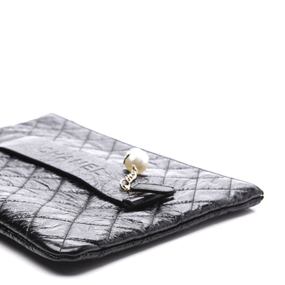 Chanel Shiny Crumpled Calfskin Quilted Medium Night by the C Pouch Clutch Black 8 of 9
