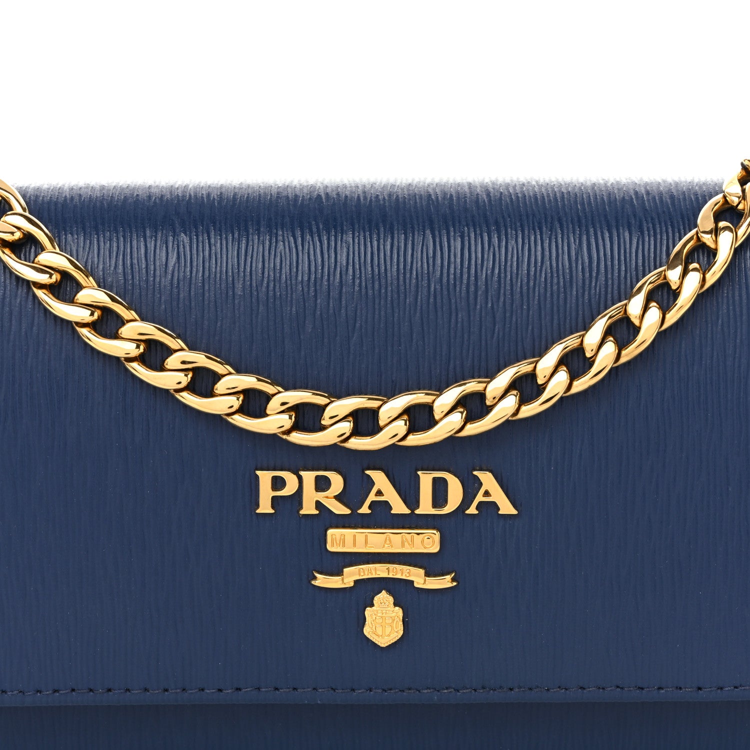 Prada Vitello Move Metal Oro Chain Wallet Bluette 9 of 11