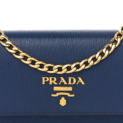 Prada Vitello Move Metal Oro Chain Wallet Bluette 9 of 11