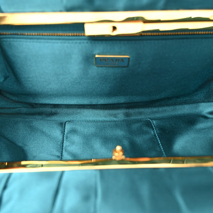 Prada Satin Pleated Clutch Turchese 6 of 10