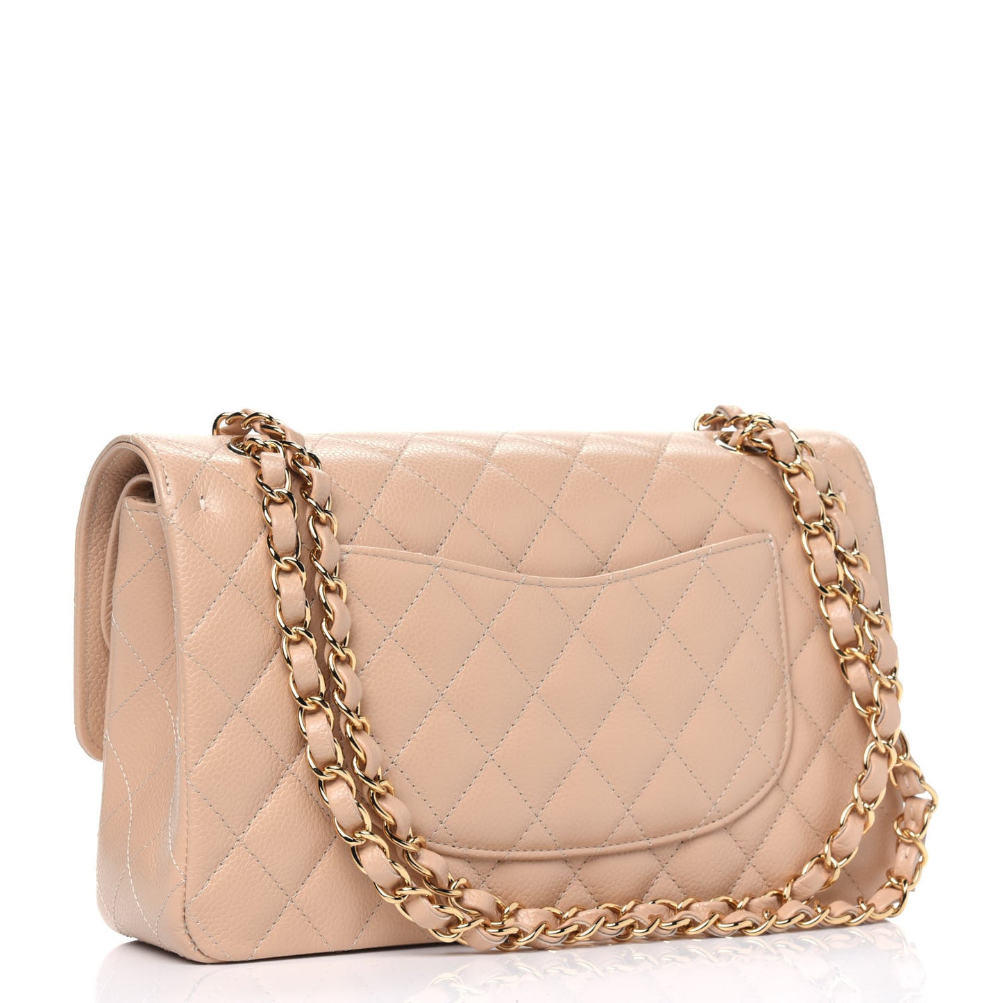 Caviar Quilted Medium Double Flap Beige
