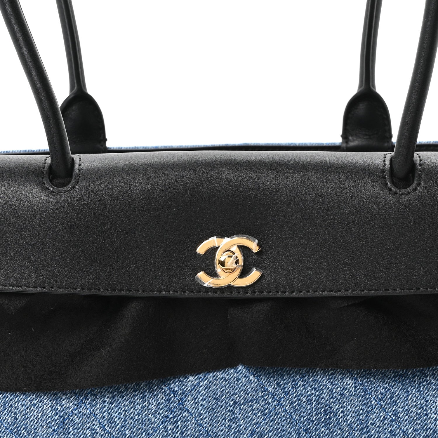 Chanel Calfskin Denim Quilted Urban Essentials Small Shopping Bag  Black Blue 8 of 10