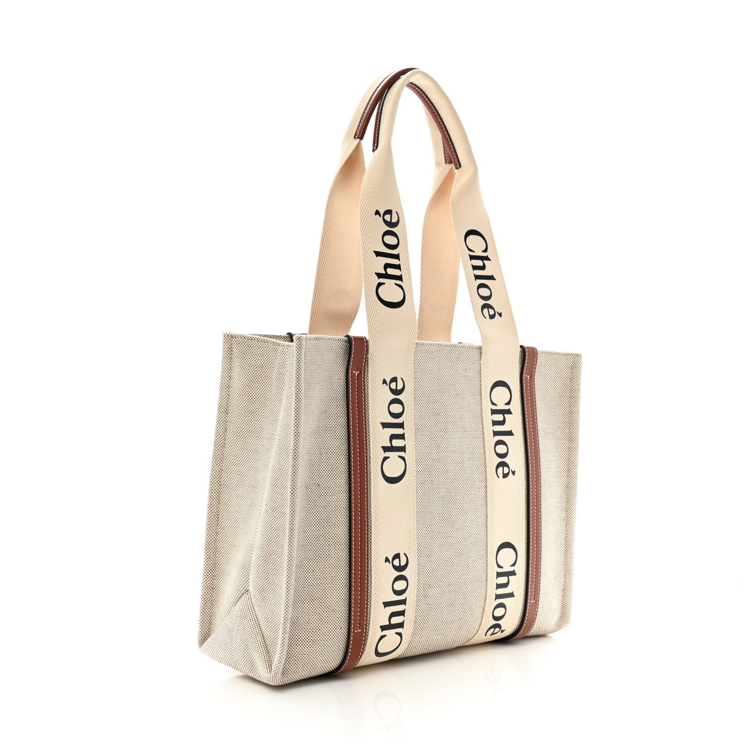 Chloe Cotton Calfskin Medium Woody Ribbon Tote White Brown 3 of 13