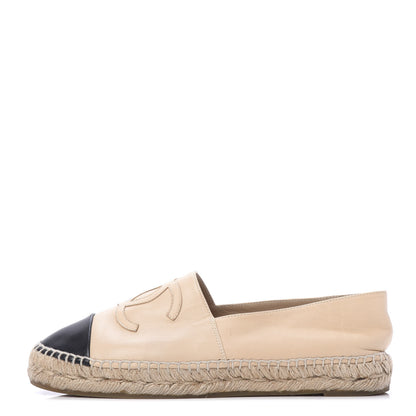 Chanel Lambskin CC Espadrilles 38 Beige Black 1 of 9