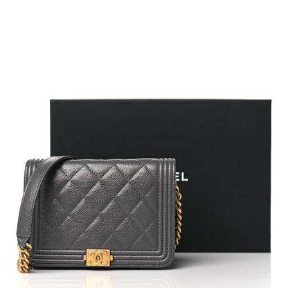 Chanel Caviar Quilted Mini Boy Wallet On Chain WOC Dark Gray 11 of 11