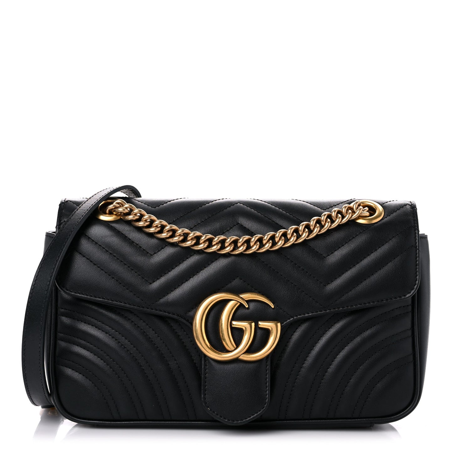 Calfskin Matelasse Small GG Marmont Shoulder Bag Black