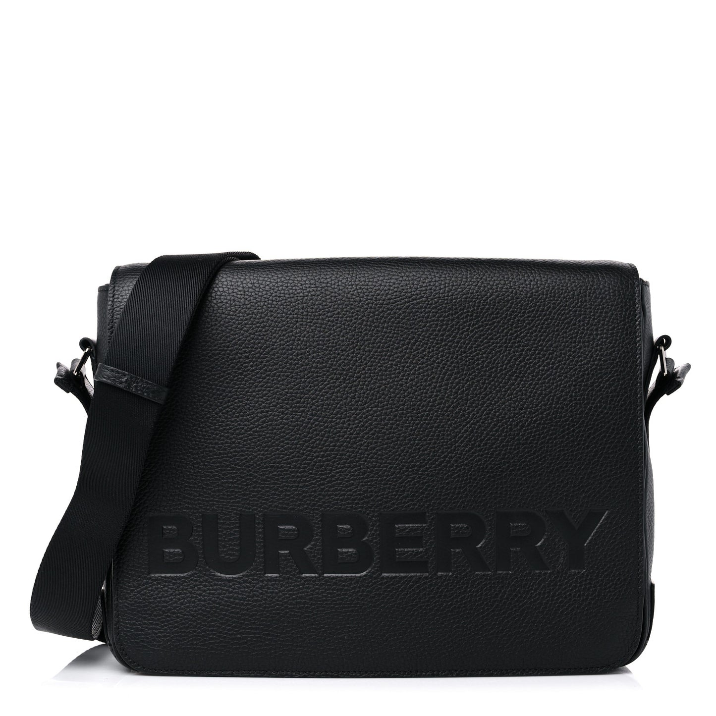 Grainy Calfskin Embossed Bruno Messenger Black