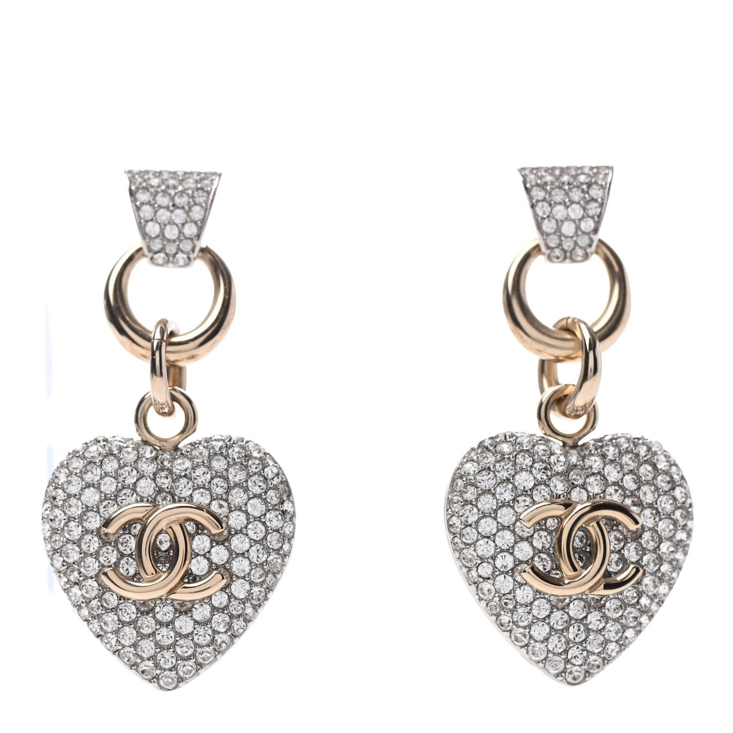 Crystal Heart CC Drop Earrings Gold