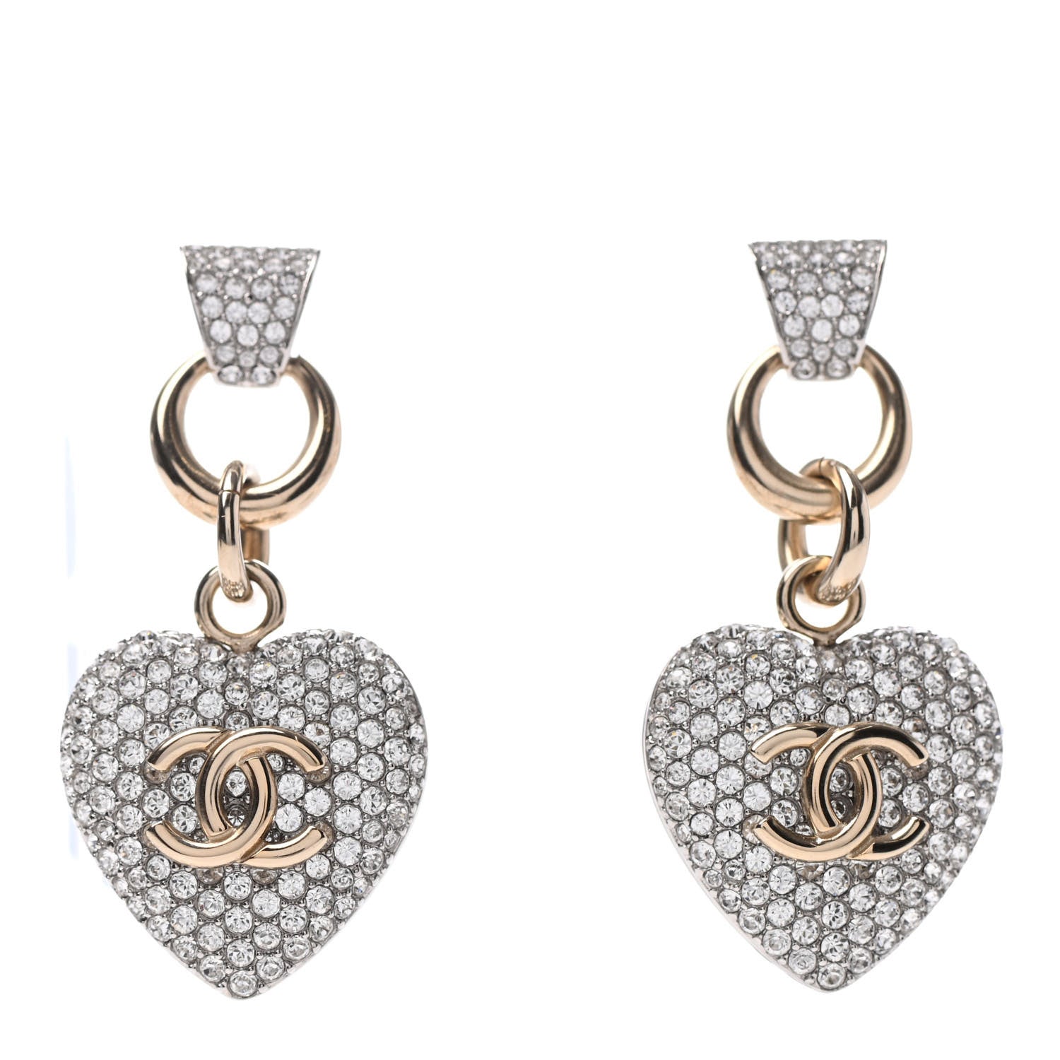 Chanel Crystal Heart CC Drop Earrings Gold 1 of 4