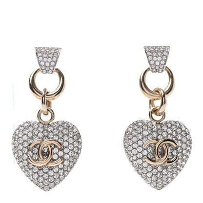Chanel Crystal Heart CC Drop Earrings Gold 1 of 4