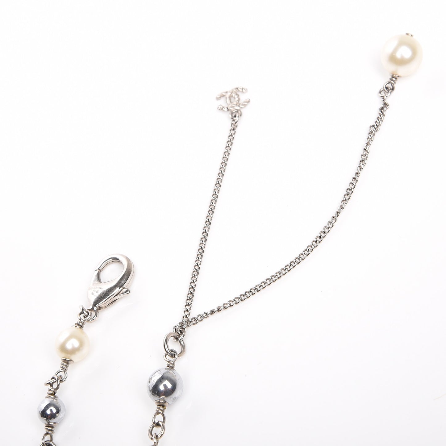 Pearl Beaded CC Long Necklace Black