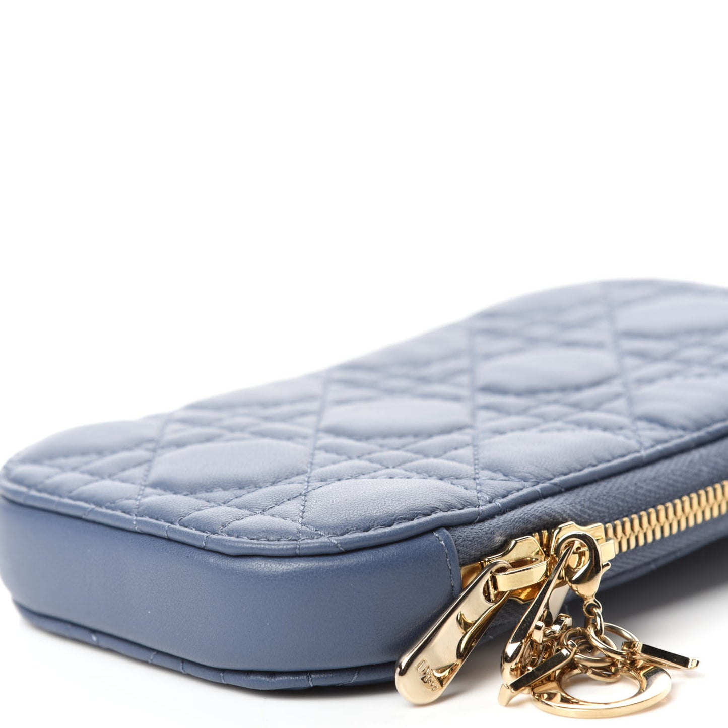Lambskin Cannage Lady Dior Phone Holder Denim Blue