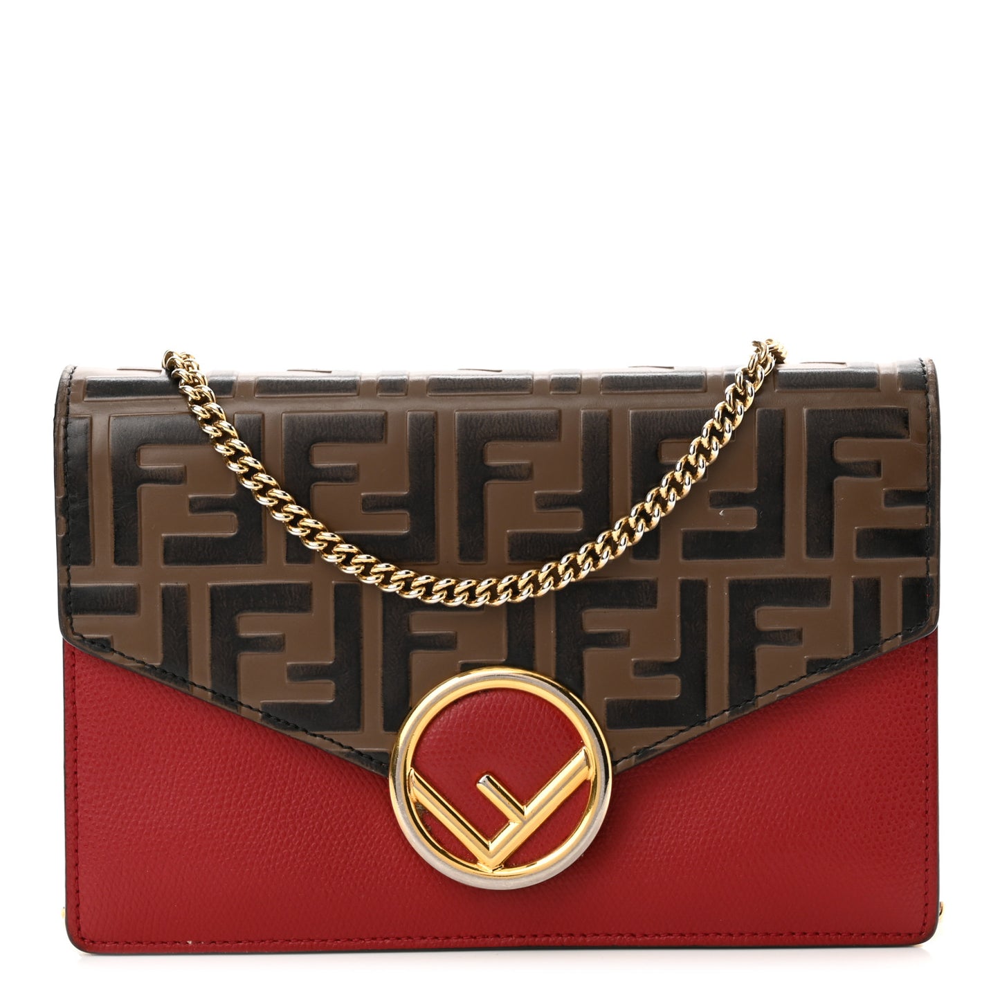Vitello Cruise F is Fendi FF 1974 Embossed Medium Envelope Wallet On Chain Fragola Maya Black