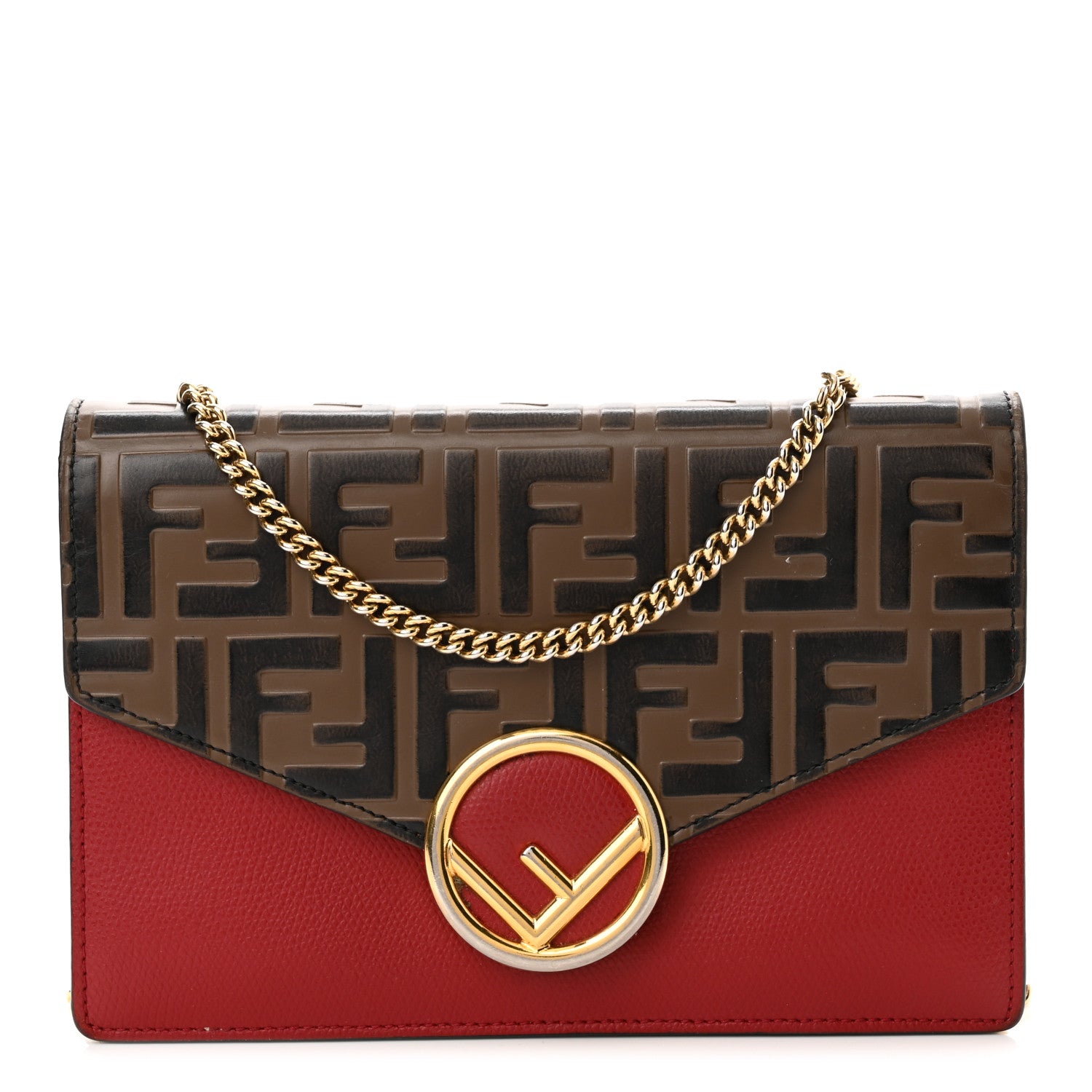 Fendi Vitello Cruise F is Fendi FF 1974 Embossed Medium Envelope Wallet On Chain Fragola Maya Black 1 of 15