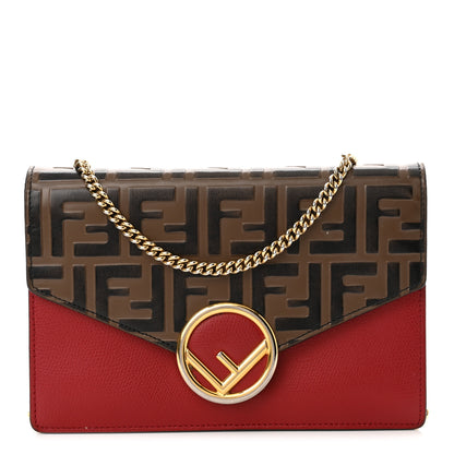 Fendi Vitello Cruise F is Fendi FF 1974 Embossed Medium Envelope Wallet On Chain Fragola Maya Black 1 of 15
