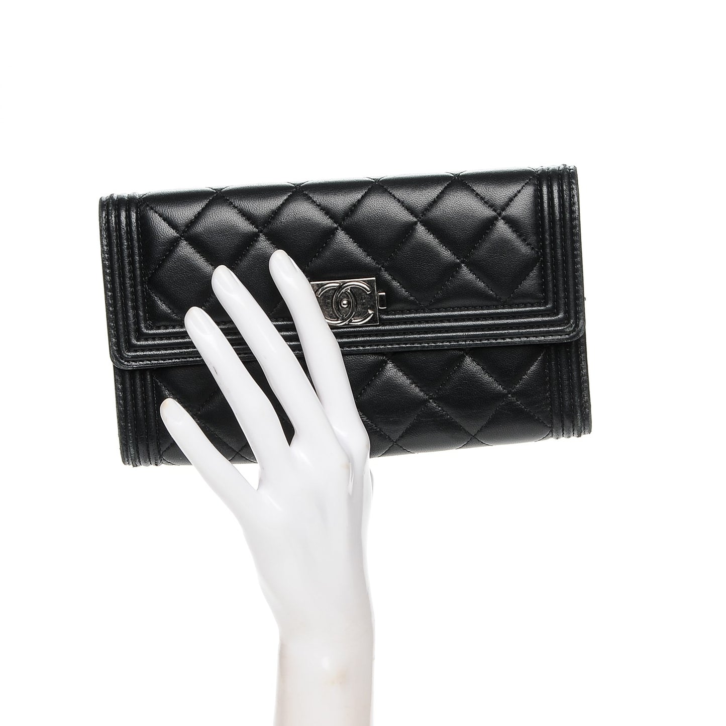 Lambskin Quilted Large Boy Flap Wallet Black