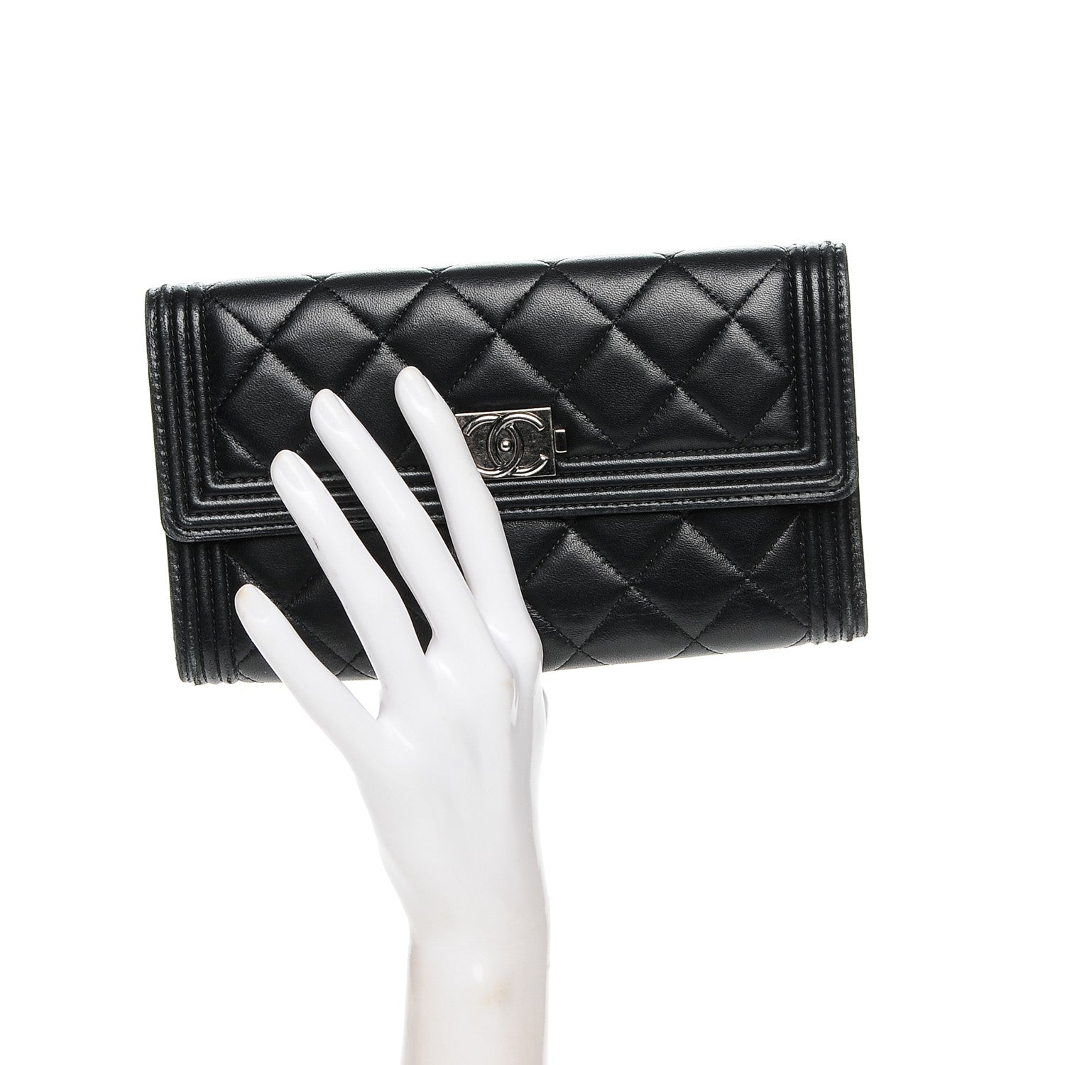 Chanel Lambskin Quilted Large Boy Flap Wallet Black 2 of 7