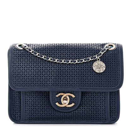 Chanel Metallic Perforated Calfskin Small Up In The Air Flap Navy Blue 1 of 10