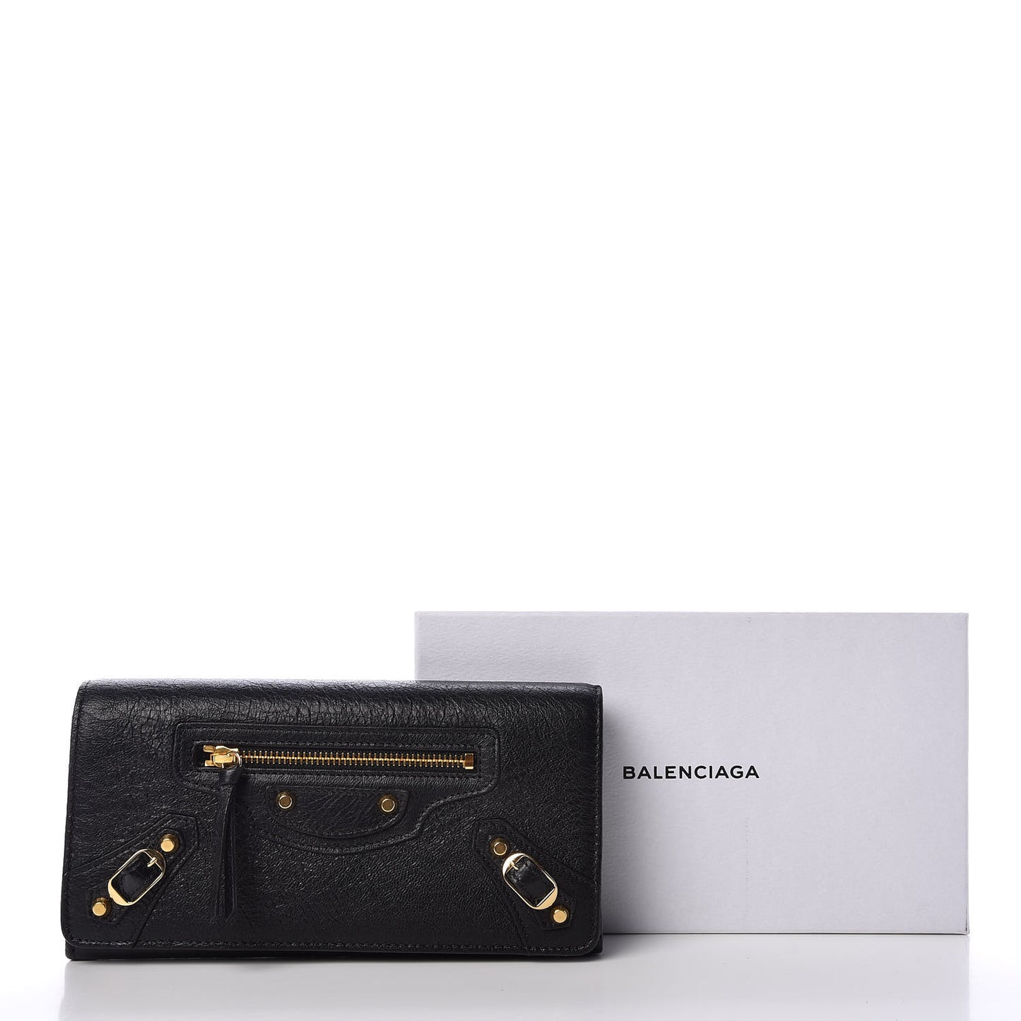 Agneau Classic Gold Hardware Money Wallet Black