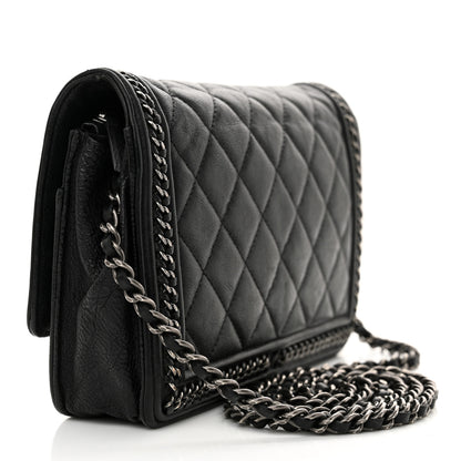Chanel Calfskin Quilted Chain Around Boy Wallet On Chain WOC Black 3 of 14
