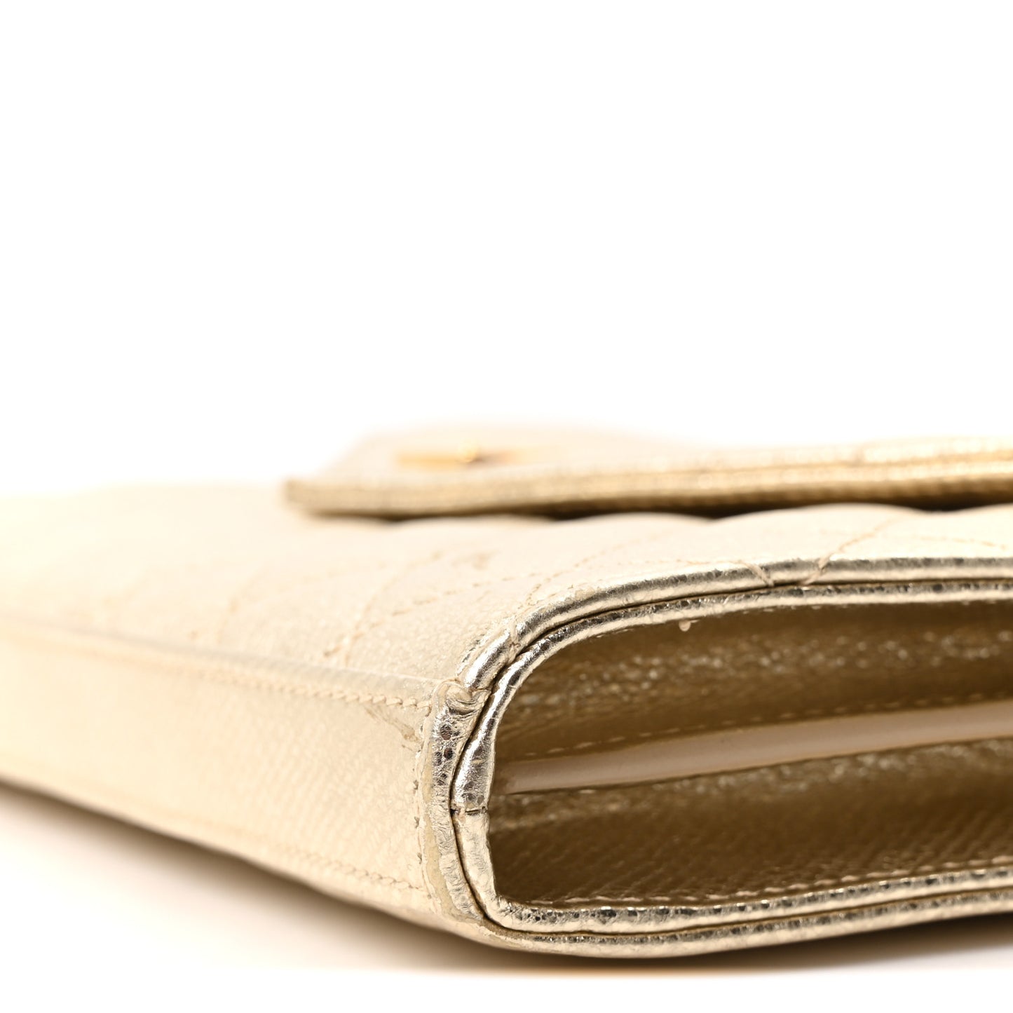 Metallic Calfskin Tri-Quilt Monogram Envelope Chain Wallet Grey Oro