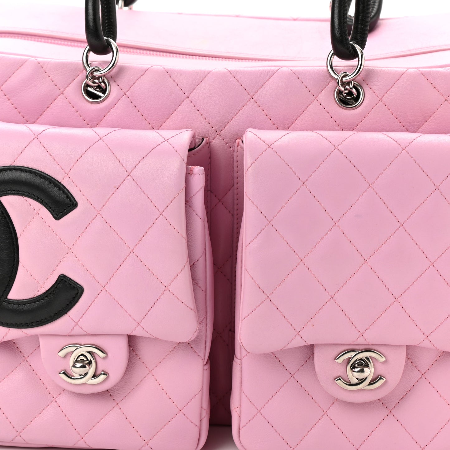 Calfskin Quilted Large Cambon Multipocket Reporter Pink Black