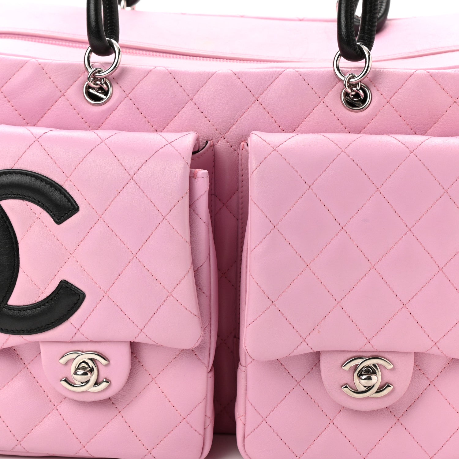 Chanel Calfskin Quilted Large Cambon Multipocket Reporter Pink Black 7 of 10