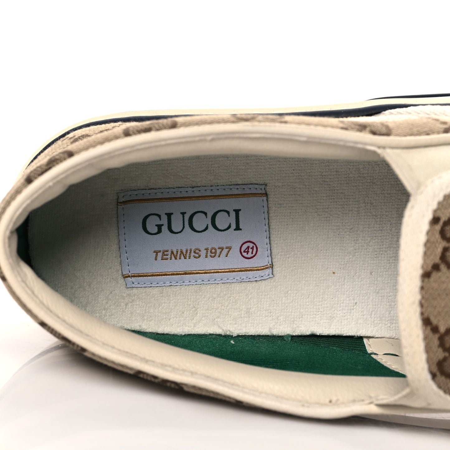 GG Monogram Womens 1977 Tennis Slip On 30mm Sneakers 41 Beige Ebony Mystic White