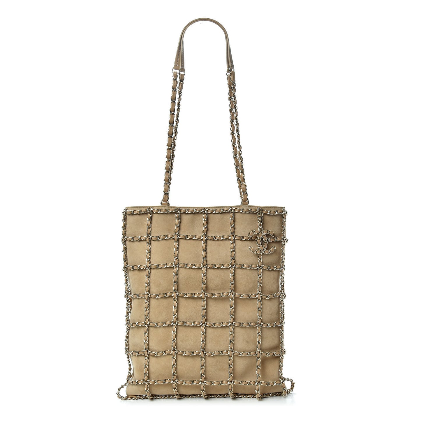 Suede Goatskin Large Shopping Chain Tote Beige