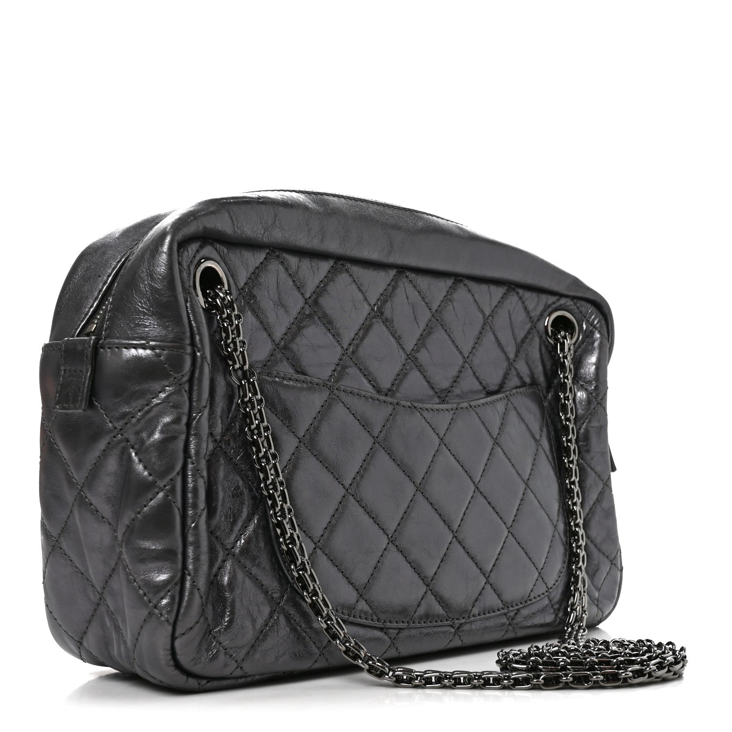 Chanel Metallic Aged Calfskin Quilted Medium Reissue Camera Case Dark Silver 3 of 10