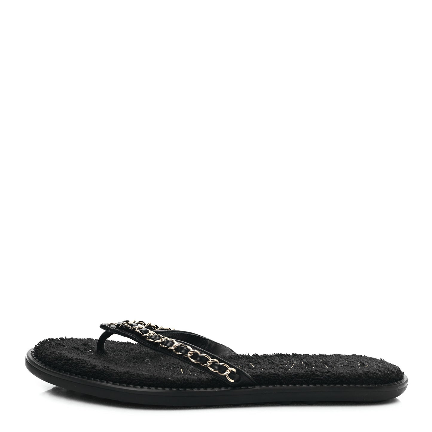 Lambskin CC Chain Thong Sandals 38 Black