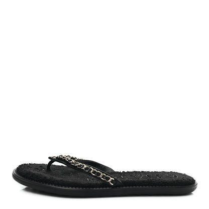 Chanel Lambskin CC Chain Thong Sandals 38 Black 1 of 8