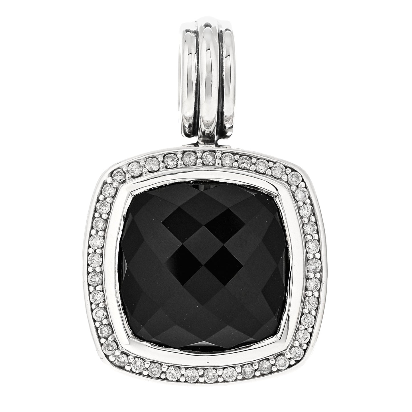 Sterling Silver Black Onyx Diamond 14mm Albion Enhancer Pendant